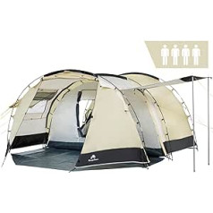 CampFeuer Super+ Tent for 4 People, Large Tunnel Tent with 2 Entrances and Canopy, 3000 mm Water Column, Group Tent, Camping Tent, Family Tent