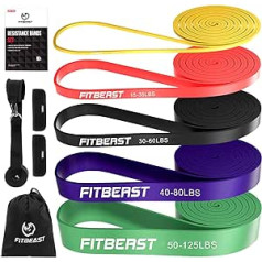 FitBeast pretestības siksnu komplekts, 5 dažādi līmeņi, pievelkamā siksniņa ar durvju sprādzi un satvērēju spilventiņiem, ideāli piemērots pilates, treniņiem, fizioterapijai, stiepšanai, jogai, mājas vingrošanai vīriešiem un sievietēm