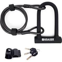 KRASER KR65145B U-Lock velosipēds U Velosipēdu slēdzene Universāla augstas drošības + tērauda troses slēdzene 120 cm + kronšteins