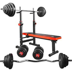 TrainHard BlackCombo daudzfunkcionāls salokāms un regulējams svara sols ar svariem no 50 kg līdz 150 kg stieņa hanteles