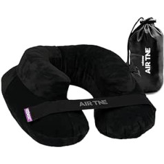 Cabeau Air TNE Inflatable Travel Neck Pillow, Lightweight, Inflatable Core, Custom Fit, Adjustable Chin Strap, with Compact Carry Bag for Comfort on the Go (Midnight Black)