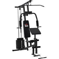 HOMCOM Gym Fitness Station Multigym fitnesa centra fitnesa aprīkojums, ieskaitot atsvarus ar riteņiem polsterējumu tērauds mākslīgā āda melns 148 x 108 x 207 cm