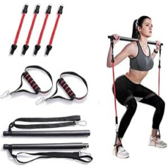 HUWAI-F Pilates Bar Kit with Resistance Band Yoga Pilates Stick Gym Bar with Foot Strap, Sit-Up Bar Resistance Band, Exercise Band, Home Gym Pilates Workout4 Bands