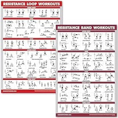 QUICKFIT pretestības lentes un pretestības cilpas, treniņu plakātu komplekts ar 2 laminētām diagrammām, pretestības joslu caurules un cilpas, vingrinājumu diagrammas (laminātas, 18 x 24 collas), 2 iepakojumi