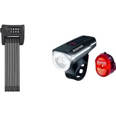 ABUS Bordo Combo 6100/90 saliekamā slēdzene ar slēdzenes somu - 90 cm - Black & Sigma Sport - LED velosipēda lukturu komplekts AURA 60 un Nugget II | StVZO apstiprināts ar akumulatoru darbināms priekšējais un aizmugurējais lukturis