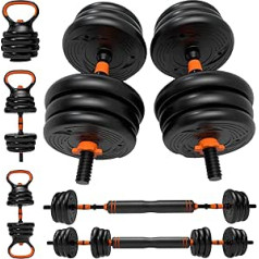 AJUMKER reguliuojami hanteliai 20 kg, 6 in 1 komplektas Štangos, Svoriai Kettlebell su jungiamuoju strypu, Atsispaudimai, Neslidžios rankenos, Sportas, Namai, Sporto salė Moterys ir Vyrai