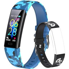 Dwfit Unisex bērnu fitnesa un sporta aproce, aktivitātes izsekotāja pulkstenis ar asinsspiediena un pulsa monitoru, pedometrs, Android iOS viedtālrunim., zils