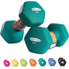 ACTIVE FOREVER šešiakampiai hanteliai (pora), neopreno vandeniui nepralaidūs, neslystantys hanteliai 2×1kg, 2x2kg, 2x3kg, 2x4kg, 2x5kg, 2x6kg, 2x8kg, 2x10kg