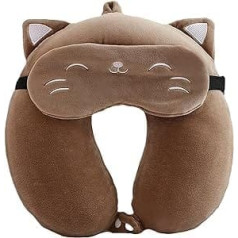 EXQULEG PP Cotton Cartoon U-Shaped Travel Pillow Neck Pillow Travel Pillow Children Travel Pillow Ideal for Travel Office and Home (Brown Kitten)