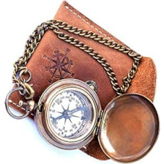 Ar rokām darināts misiņa atvērtās ķēdes kompass ar ādas apvalku kabatas kompass dāvanu kompasa virziena kompass