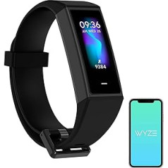 WYZE Band Fitness Tracker ar iebūvētu Alexa, Activity Tracker Pulkstenis ar pulsometru, Smart Fitness Band ar pedometru, Kaloriju skaitītājs, Soļu skaitītājs, Ūdensizturīgs, Melns