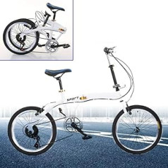 Berkalash Folding Bike 20 Inch Folding Bike 6 Speed Folding Bike for Men Women Boys White Double V Brake