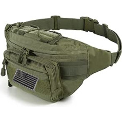 FRTKK Tactical Waist Bag Military USA Flag Patch Utility jostas soma ar regulējamu siksnu āra makšķerēšanai ar velosipēdu kempingam pārgājieniem ar suņu pastaigām, Army Green 2, bum bag