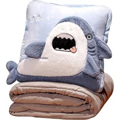 OXINO Collapsible Travel Pillow and Blanket, Multipurpose Travel Set, Lightweight Items for Long Flights, Airplane Travel Accessories, Travel, Shark Throw, Blanket Pillow for Travel, Travel Pillow