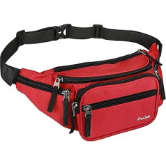 ProCase Bum Bag Belt Bag Ūdensnecaurlaidīga jostas soma vīriešiem un sievietēm Maza neilona kabatiņa ar 6 rāvējslēdzēju kabatām āra ceļojumiem Sporta pārgājieniem Skriešanai ar suņu pastaigām, sarkana, klasiska un praktiska