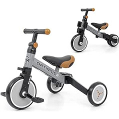 Milly Mally Optimus bērnu velosipēds 3-in-1 trīsritenis, līdzsvara velosipēds ar pedāļiem, zēniem un meitenēm no 1 gada, Walker bērniem, slīdnis, piemērots dāvanai, pelēks