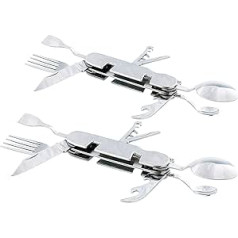 PEARL Folding Cutlery: Set of 2 9-in-1 Stainless Steel Folding Cutlery for Camping and Outdoor (Multifunctional Folding Cutlery, Outdoor Cutlery Stainless Steel, Picnic Blanket)