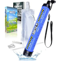 BAYTIZ Outdoor Water Filter + Water Bottle - Water Filter Straw Survival Kit Hiking Camping Equipment Water Conditioner Drinking Water Filter System Water Filters Flash Straw Mini