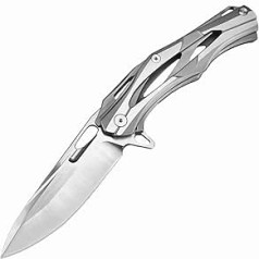 Joa Hollow Pocket Knife Metal Folding Knife Sharp Transformers Outdoor Knife Survival Hunting Knife Camping Hiking Knife Foldable Practical Knife Hole Full Steel Knife Silver