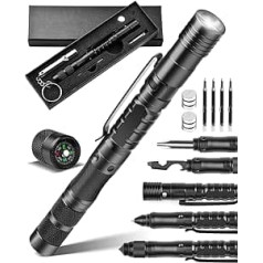 Tēva dienas dāvanas tētim, 12-in-1 Tactical Pen Multitool Pen EDC Gear Survival Pen LED zibspuldze, Foršs pildspalvas rīku sīkrīks vīriešiem, Dāvanu idejas tētim Vīram Tēvam