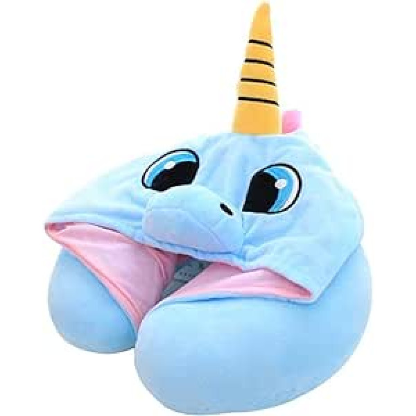 Nestable Unicorn Neck Pillow for Aeroplane Travel, Adults and Children Travel Pillow, Blue