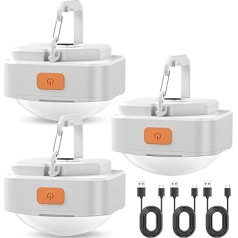 FLY2SKY Pack of 3 White Camping Light Telts Gaisma Pārnēsājama Uzlādējama LED kempinga gaisma izdzīvošanas piederumi Kempinga piederumi Kempinga aprīkojums pārgājieniem ar mugursomu Makšķerēšanai viesuļvētras avārijas gadījumā