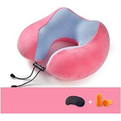 HLL Inflatable Travel Pillow Neck Pillow U Shaped Neck Pillow Adjustable Buckle Not Easy to Fall 360° Headrest Removable Easy to Carry (Colour: R)