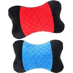 2 x Neck Pillows, Travel Pillows, Ergonomic Pillow, Back Cushion, Red / Blue
