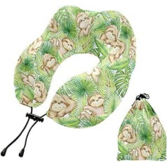 YOUJUNER Travel Pillow Tropical Leaves Cute Sloth Memory Foam Neck Pillow Support Pillow Neck Pillow