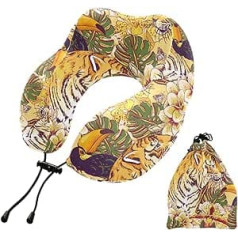 YOUJUNER Travel Pillow Tropical Palm Leaves Toucan Tiger Memory Foam Neck Pillow Support Pillow Neck Pillow