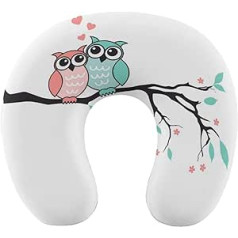 Oudrspo Pink Teal Couple Owl Neck Pillow for Sleeping, U Shaped Travel Pillow, Neck Support Pillow, Airplane Pillow for Home and Office