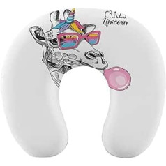 Oudrspo Funny Giraffe in Rainbow Glasses, Neck Pillow for Sleeping, U Shaped Travel Pillow, Neck Support Pillow, Airplane Pillow for Home and Office