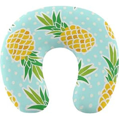 Travel Pillow Compatible with Sky Blue Polka Dots, Yellow Pineapple for Sleeping Cars, Planes, Memory Foam Neck Pillow with Removable Breathable Zipper Cover, Chin Head Supportive