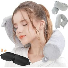 Lucear Memory Foam Lightweight Sleeping Pillow Washable Aeroplane Neck Support Headrest Travel Neck Pillow with Sleeping Mask, Earplugs and Carry Bag