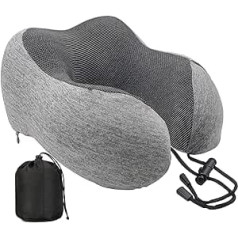 Travel Pillow 100% Pure Memory Foam Kakla spilvena galvas balsts Mīksts spilvens gulēšanai Ērts un elpojošs vāks Lidmašīnas ceļojumu komplekts mājām, birojam, automašīnai un mājām (pelēks)