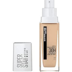 Maybelline New York Super Stay Active Wear, ūdensizturīgs tonālais krēms ar augstu pārklājumu, noturīgs sejas grims, krāsa: Nr. 22 Gaiši bēšs (Light Bisque), (Light), 1 x 30 ml