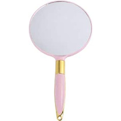 Minkissy rankų veidrodis, apvalus veidrodis su rankena, senovinis makiažo veidrodis, kosmetikos priedai, rožinis, 24,5 x 12,5 cm