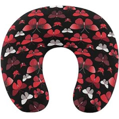 Red Butterflies Travel Pillow Pārnēsājams kakla spilvens U formas spilvena automašīnas galvas balsts sievietēm vīriešiem