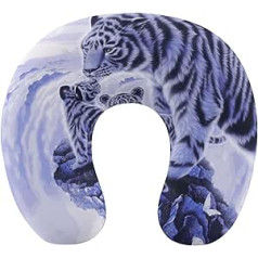 Snow Tiger Travel Pillow Pārnēsājams kakla spilvens U formas spilvena automašīnas galvas balsts vīriešiem un sievietēm