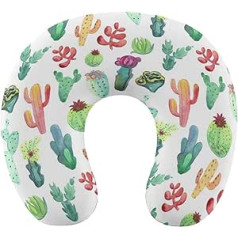 FJQWKLF Neck Support Travel Pillow Compatible with Watercolor Colorful Cactus Succulents Washable Airplane Pillow Car Pillow Headrest U Shaped Pillow Fashion Sofa Decor Neck Pillow