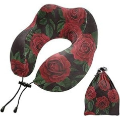 MCHIVER Red Roses kakla spilvens gulēšanai Memory Foam ceļojumu spilvens ar uzglabāšanas somu, regulējams mīksts galvas un kakla atbalsta spilvens kempinga ceļojumiem ar lidmašīnu ceļojumiem.