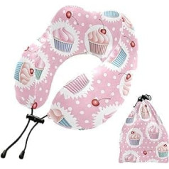 MCHIVER Cupcakes Cherry Neck Pillow for Sleeping Memory Foam Travel Pillow with Storage Bag Adjustable Soft Head and Neck Support Pillow for Airplane Camping Travel Essentials