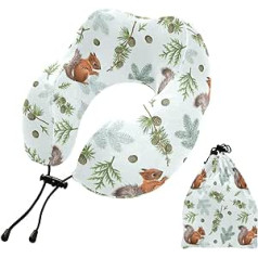 MCHIVER Winter Squirrel Neck Pillow for Sleeping Memory Foam Travel Pillow with Storage Bag Adjustable Soft Head Neck Support Pillow for Car Home Office Travel Flight Travel Essentials