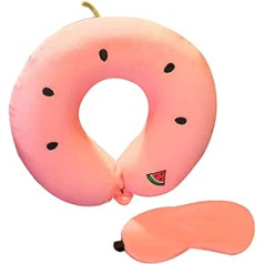 Travel Pillow, Memory Foam Neck Pillow, Cute Fruit Neck Support for Children and Adults, Suitable for Sleeping Pillows, Planes, Cars and Home Use, Watermelon