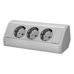 Furniture socket 3x2P+Z (Schuko), gray and silver