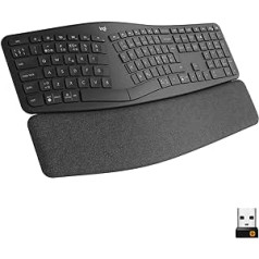 Logitech K860 ERGO - belaidė ergonomiška klaviatūra su padalintu klavišų išdėstymu, riešo atrama ir natūraliam spausdinimui Windows / Mac, Bluetooth, USB imtuvas, Skand. QWERTY, grafitas