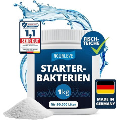 AGUALEVE® Starter Bacteria 1 kg Suaktyvina tvenkinio filtrą ir skaido kenksmingas medžiagas Puikiai tinka tvenkiniams su žuvimis Prekės ženklo kokybė Pagaminta Vokietijoje, skirta 50 000 litrų tvenkinio vandens
