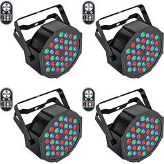 UKing 4 gab LED Par Light, 72W LED prožektors RGB DMX skatuves gaisma 7 režīmi ballīšu gaismas efekti ar tālvadības pulti DJ disko gaismas kāzu Ziemassvētku skatuves apgaismojumam