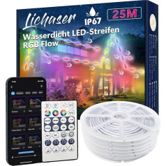 Lichaser 25m RGB+IC āra LED lentes Wasserdicht DIY, Verfolgen, Segmentieren von LED-Streifen mit BT App und RF Fernbedienung für den Außenbereich