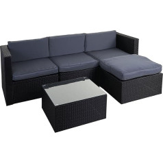 Mendler HWC-D28 Poly Rattan Sofa Set Garden Furniture Set Anthracite Grey Upholstery without Decorative Cushion / Cover